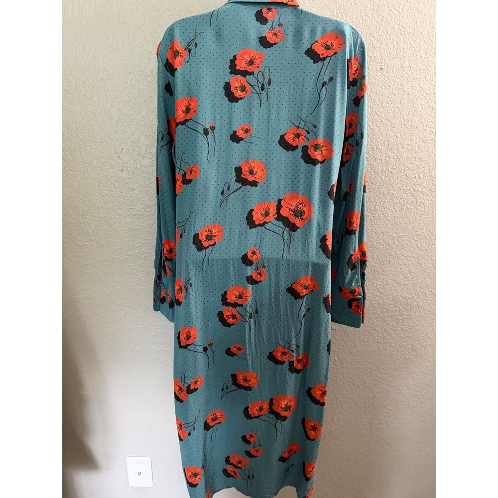 Equipment Femme Teal Blue Silk Dress Poppy Floral Shirt SZ M Midi Modest - Picture 5 of 10